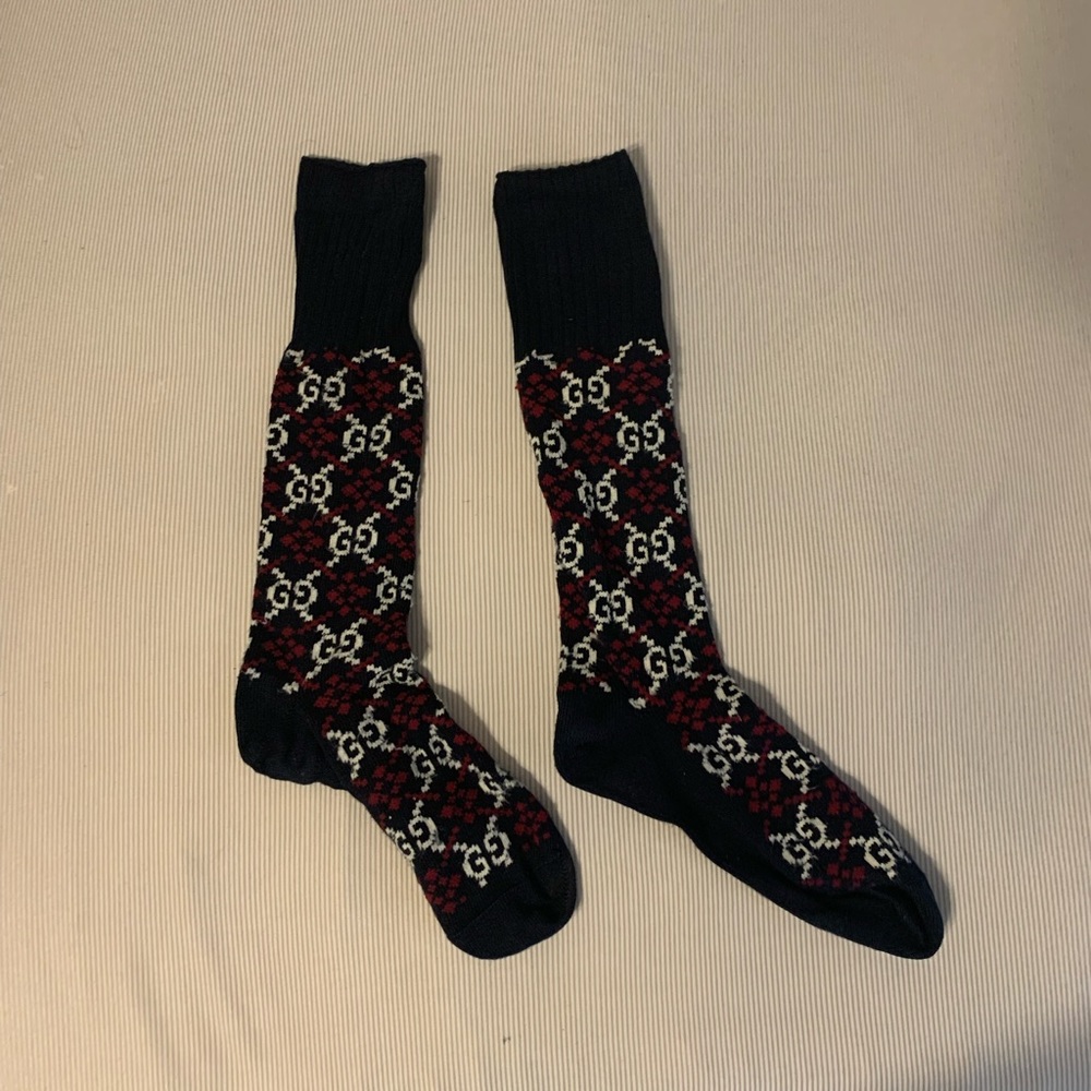Gucci Monogram Socks Navy/White/Red Size L
